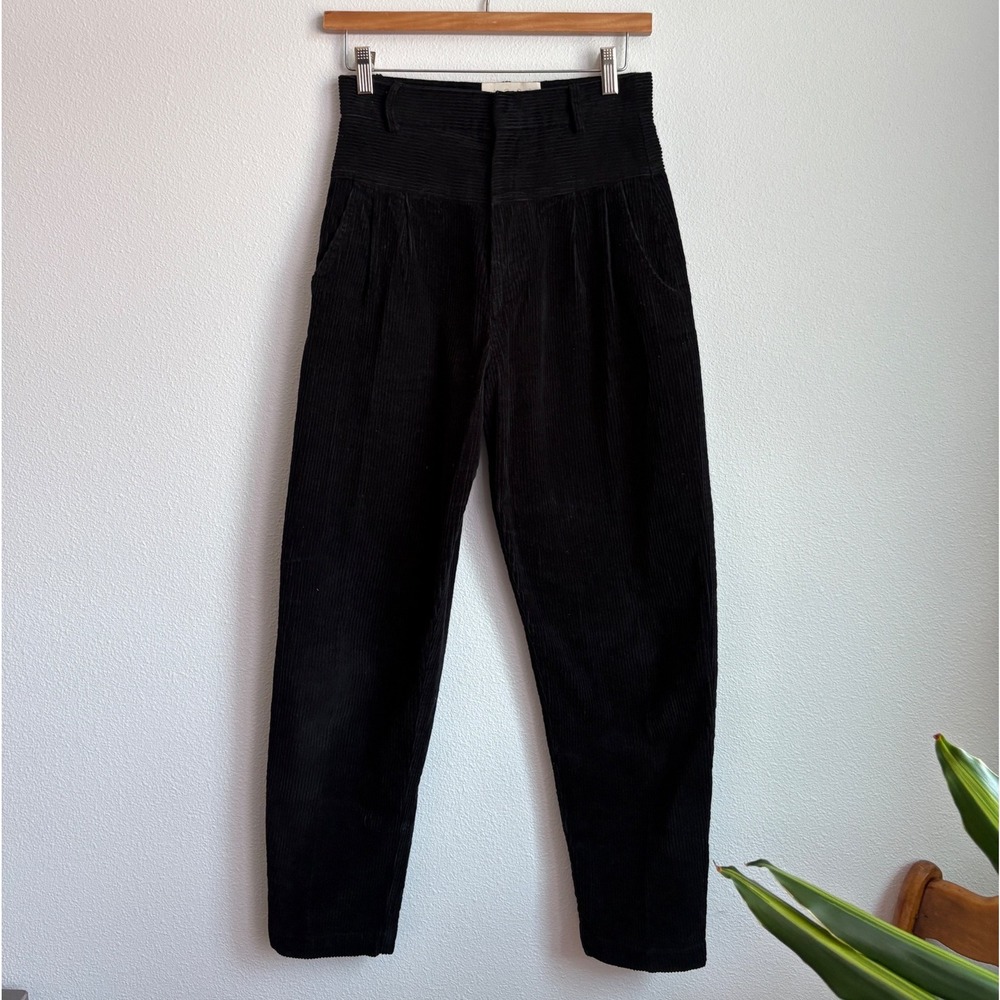 AGGI Selected Brooks Black Corduroy Pants High Waisted Tapered Leg Womens XS